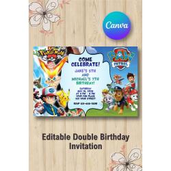 Twin Pokémon and  Paw Patrol Invitation | Canva Template